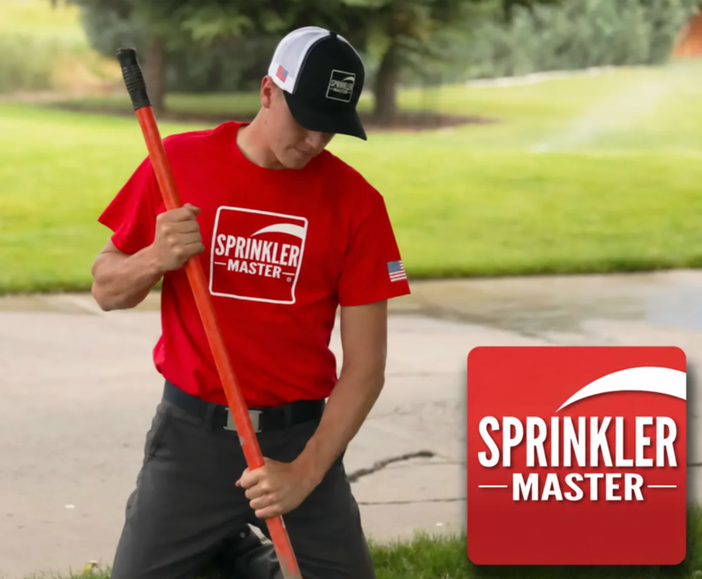 Temecula sprinkler repair technician working on a lawn sprinkler system